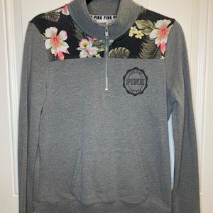 PINK half-zip mock neck sweater